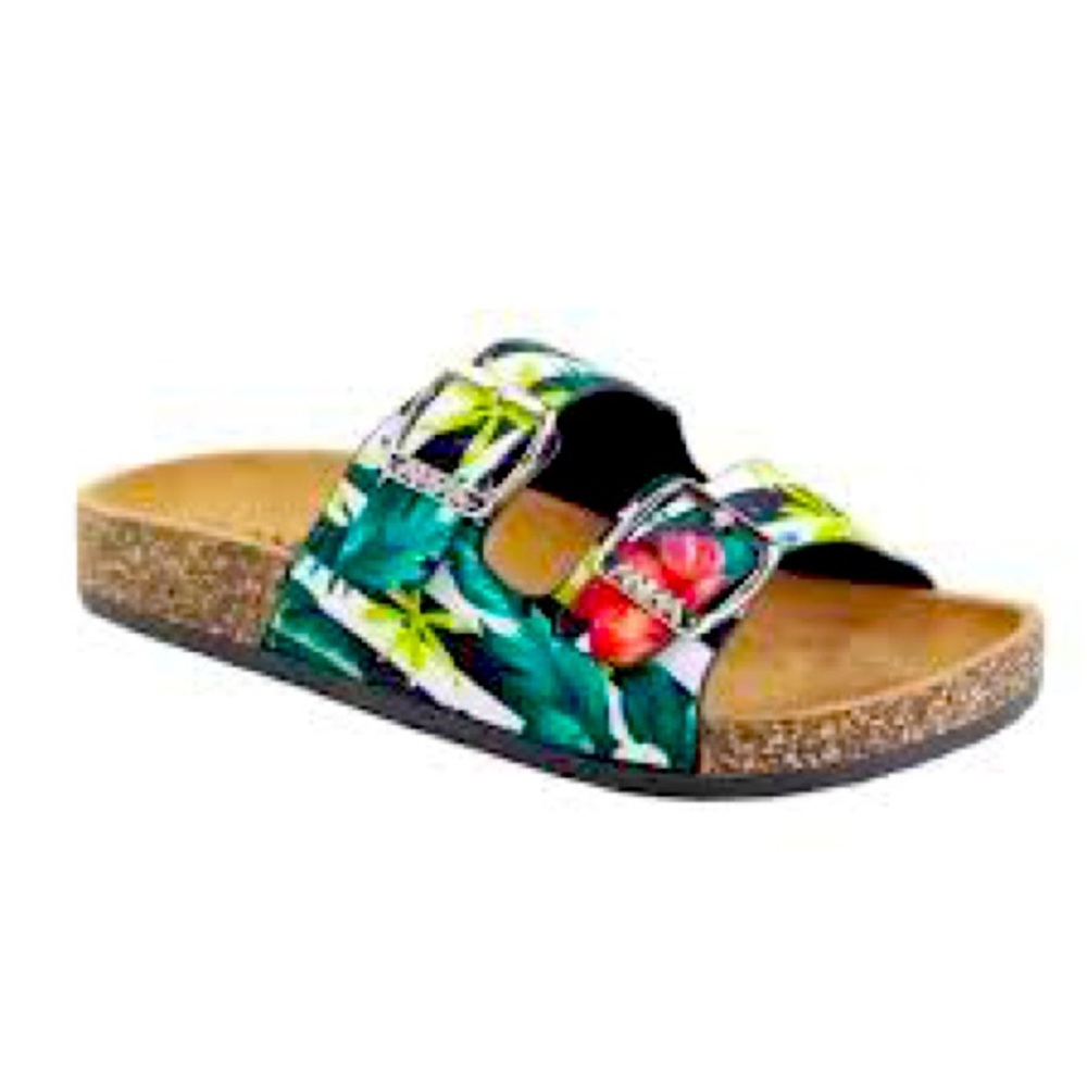 Floral Slide Sandals with Buckles Size 10